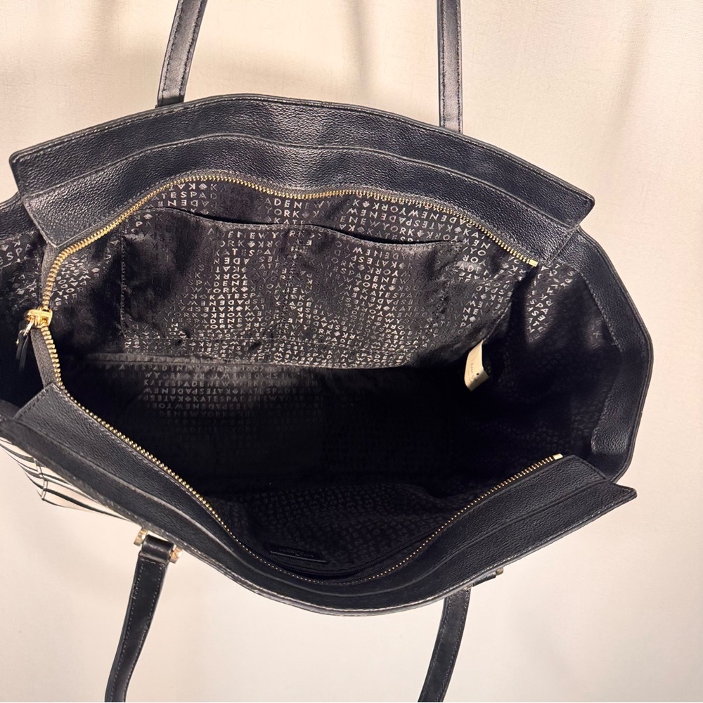 Kate Spade Vegan Leather Black & White Striped Tote Bag - Picture 8 of 9